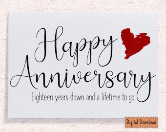 Printable 18th Anniversary Card, 18th Anniversary Gift, Eighteenth Anniversary Card , For Husband, For Wife, 18 Year Anniversary