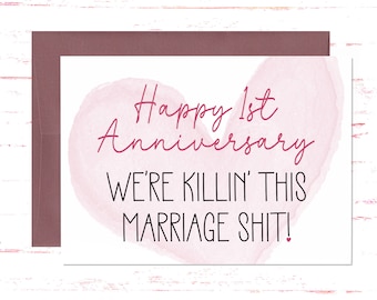 Funny 1st Anniversary Card: Romantic Gift for Husband or Wife