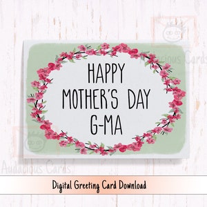 Cartão de Dia das Mães para impressão para G-Ma, download instantâneo Lindo cartão para G-Ma, Cartão de Dia das Mães Filha, Filho, Neta, Neto