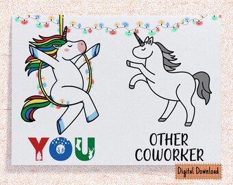 Card for Coworker, Christmas Greeting Card for Coworker, Unicorn Christmas Coworker Gift