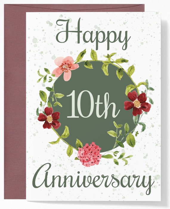 10th Anniversary Card: Floral Greeting Card for Couple - Etsy