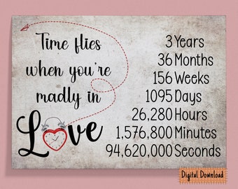 3rd Anniversary Card: Time Flies Love Design (Digital Download)