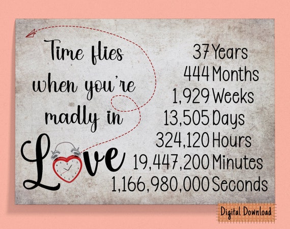Printable Time Flies 37th Anniversary Card Years Months - Etsy Finland