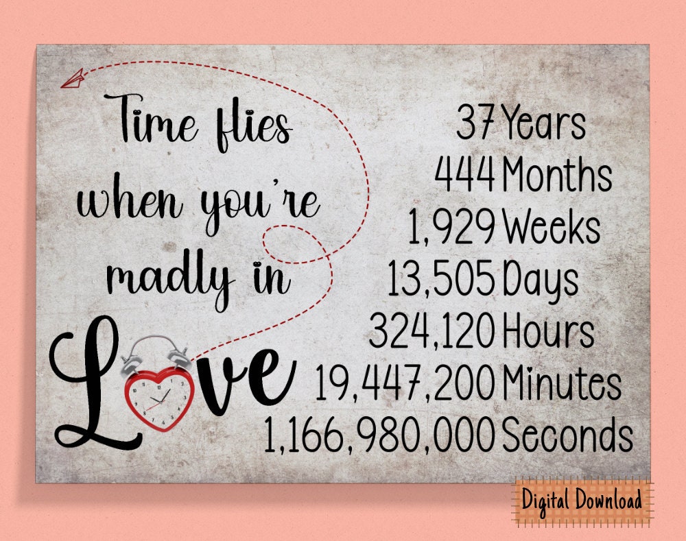 Printable Time Flies 37th Anniversary Card Years Months - Etsy Finland
