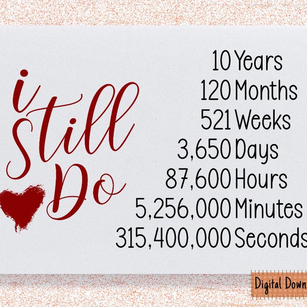 Printable I Still Do 10th Anniversary Card, 10th Anniversary Gift, Tenth Anniversary Card , For Husband, For Wife, 10 Year Anniversary