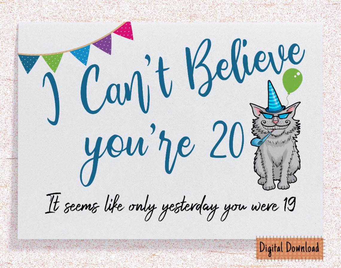 Printable Funny 20th Birthday Card For Her Sarcastic Birthday Etsy España