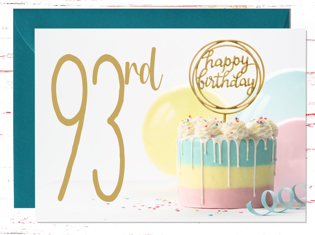 93rd Birthday Card: Gold Lettering, Cake Design - Etsy