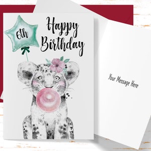 6th Birthday Card, Cute 6th Birthday Greeting Card, Funny 6th Birthday Card, Tiger Birthday Card, Cute Card for Kids
