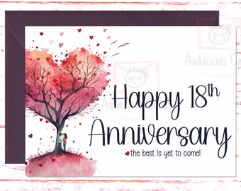 18th Anniversary Card: Romantic Love Tree, Sentimental Gift