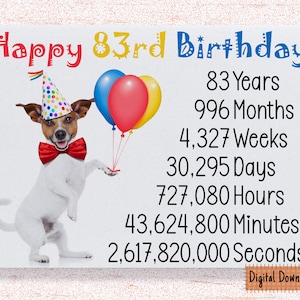 Druckbare süße 83. Geburtstagskarte, Geburtstagskarte für 83. Geburtstag Oma, Opa, Onkel, Tante Mama, Papa süßer Hund Geburtstag wünscht 83 Jahre
