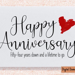 Tarjeta imprimible del 54.º aniversario, regalo del 54.º aniversario, tarjeta de 54.º aniversario, para marido, para esposa, quincuagésimo cuarto aniversario