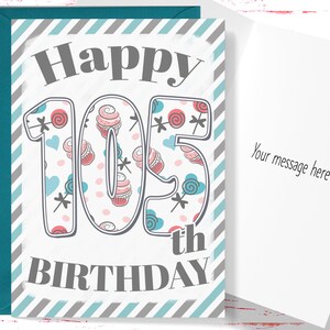 Happy 105th Birthday Card, Cute Birthday Card for 105 Year Old Birthday, Cute Card for Boys or Girls, Him or Her