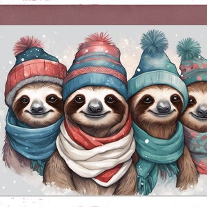 Sloth Seasonal Card, Animal Greeting Card, Holiday Christmas Cards, Sloths Winter Time Card, Sloth Lovers Christmas Card