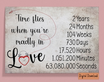 Printable 2nd Anniversary Card for Couples, 2nd Anniversary Gift, Second Anniversary Card, For Husband, For Wife, Anniversary Card
