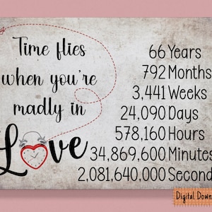 Afdrukbare tijd vliegt 66e verjaardagskaart, 66e verjaardagscadeau, zesenzestigjarig jubileumkaart, voor man, voor vrouw, zestigzesde