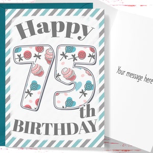 Happy 75th Birthday Card, Cute Birthday Card for 75 Year Old Birthday, Cute Card for Boys or Girls, Him or Her