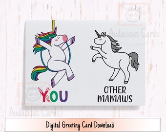 Printable Unicorn Card for Mamaw: Birthday, Grandparents Day (Digital Download)