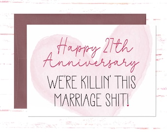 Funny 27th Anniversary Card: Romantic Greeting Card for Husband or Wife