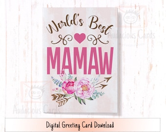 Mors dag-kort till mamma: Blommig födelsedagshälsning (digital nedladdning)