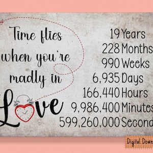 El tiempo imprimible vuela tarjeta del 18.º aniversario, regalo del 18.º aniversario, tarjeta del decimoctavo aniversario, para marido, para esposa, 18.º aniversario