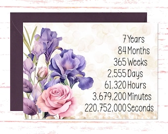 7th Anniversary Card: Rose & Iris Floral Design