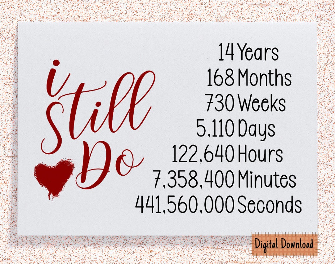 Printable I Still Do 14th Anniversary Card, 14th Anniversary Gift, Fourteenth Anniversary Card