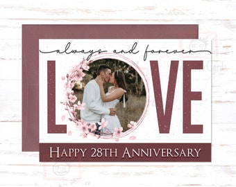 28th Anniversary Card, Always and Forever Custom Photo 28 Year Anniversary Card for Him or Her, Couple Card Sentimental Anniversary Card