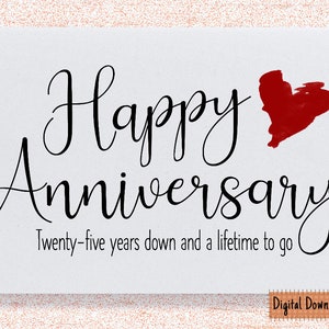 Printable 25th Anniversary Card: For Husband or Wife (Digital Download)