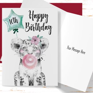 10th Birthday Card, Cute 10th Birthday Greeting Card, Funny 10th Birthday Card, Tiger Birthday Card, Cute Card for Kids