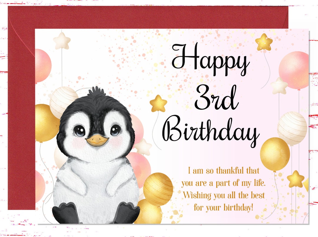3rd Birthday Card, Cute 3rd Birthday Greeting Card, Funny Year