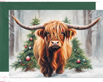 Highland Cow Christmas Card: Holiday Greeting Card