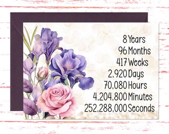 Rose & Iris 8th Anniversary Card: Floral Celebration