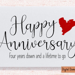 Tarjeta imprimible del 4º aniversario, regalo del 4º aniversario, tarjeta del cuarto aniversario, para el marido, para la esposa