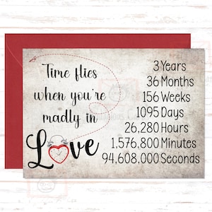 3rd Anniversary Card for Couples, 3 Year Anniversary Gift, Third Anniversary Card , For Husband, For Wife, Time Flies Greeting Card