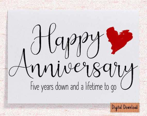 Printable 5th Anniversary Card, 5th Anniversary Gift, Fifth