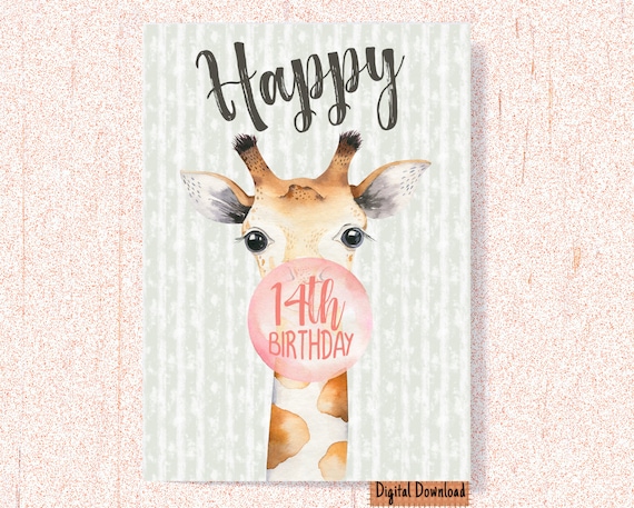 Printable 14th Birthday Card Cute 14th Birthday Greeting | Etsy