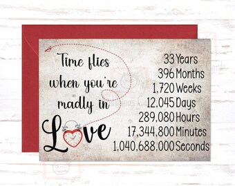Time Flies 33rd Anniversary Card for Husband or Wife