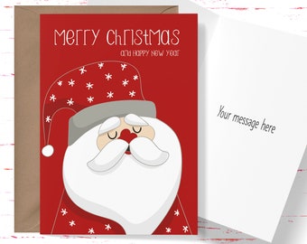 Santa Merry Christmas and Happy New Year Christmas Card, Christmas Greeting Card, Holiday Christmas Card