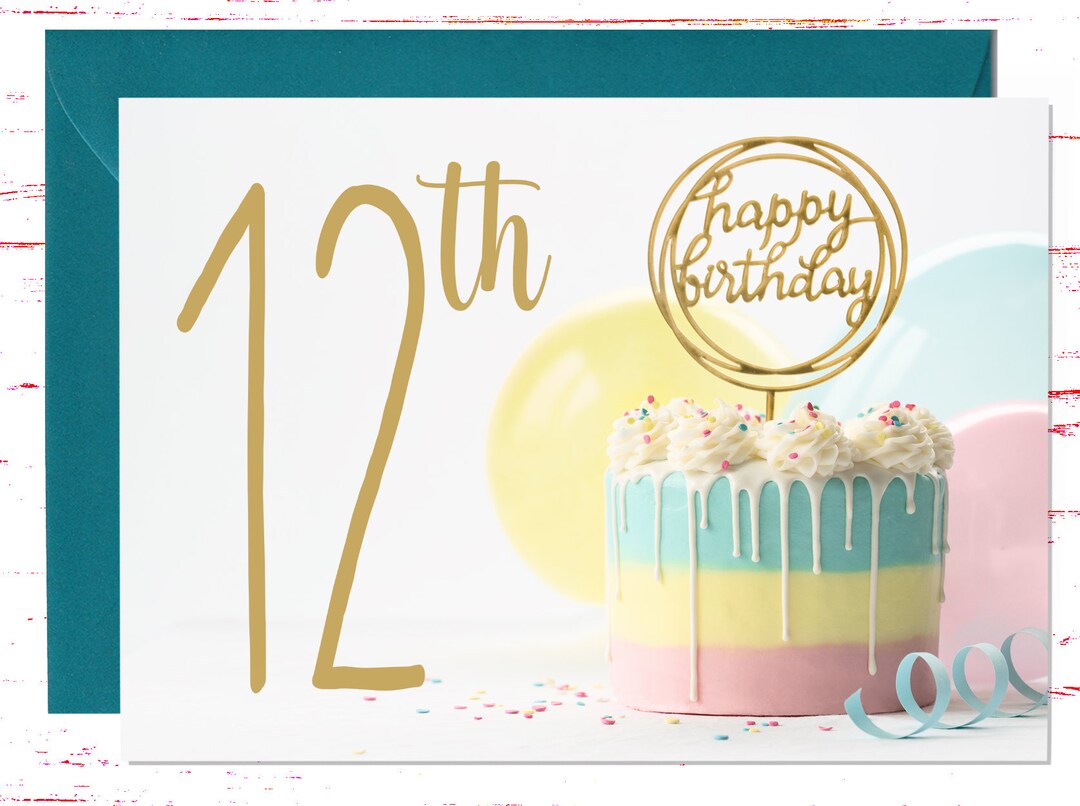 12th Birthday Card for Her Beautiful Birthday Cake Card With - Etsy