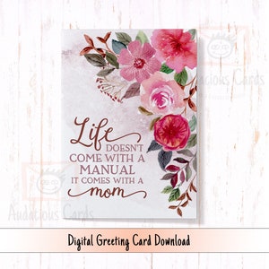 Tarjeta imprimible del día de la madre La vida no viene con una tarjeta de madre manual para la tarjeta del día de la madre para mamá de la hija Descarga instantánea