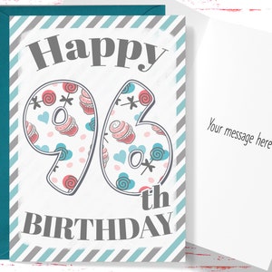 Happy 96th Birthday Card, Cute Birthday Card for 96 Year Old Birthday, Cute Card for Boys or Girls, Him or Her