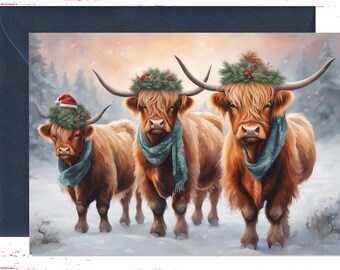 Highland Cow Christmas Card: Family Holiday Greeting