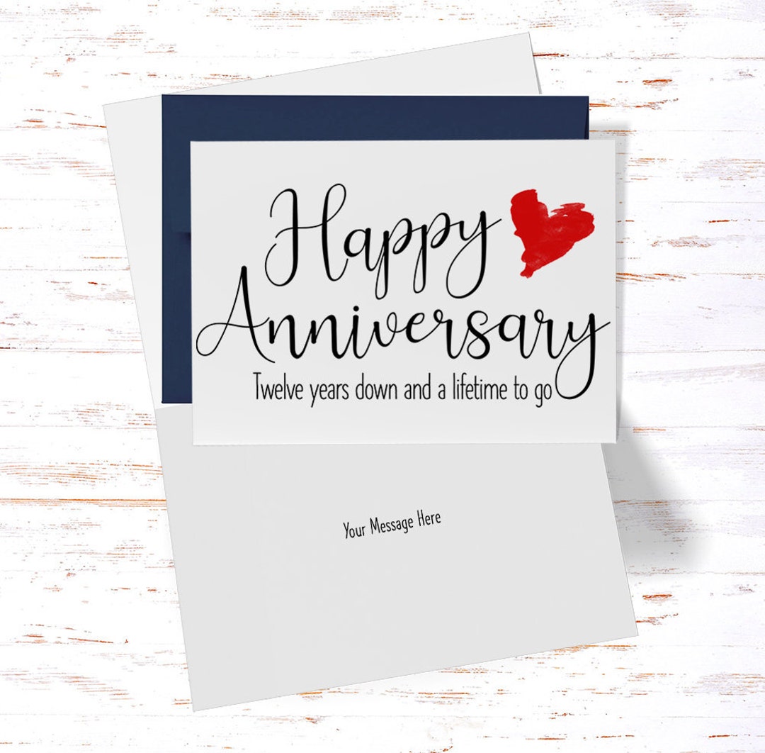 12th Anniversary Card, 12th Anniversary Gift, Twelfth Anniversary Card , for Husband, for Wife