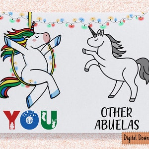 Tarjeta imprimible para Abuela, Tarjeta de Navidad para Abuela, Tarjeta de felicitación para Abuela, Tarjeta de Navidad Abuela, Tarjeta de Unicornio de Navidad Abuela