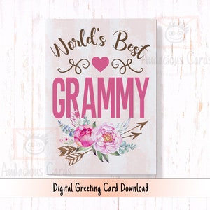 Herunterladbare Muttertagskarte Weltbester Grammy, druckbare Grußkarte für Muttertag, Grammy digitale Geburtstagskarte