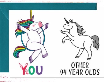 94th Birthday Card for her, Unicorn Birthday Card for 94th Birthday, Cute Card for Mom, Daughter, Grandma, Friend 94 Year Old
