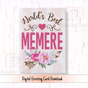 Biglietto scaricabile per la festa della mamma Il miglior memere del mondo, biglietto di auguri stampabile per la festa della mamma, biglietto di compleanno memere digitale
