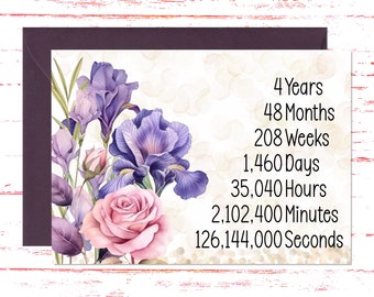 4th Anniversary Card: Rose & Iris Floral Celebration