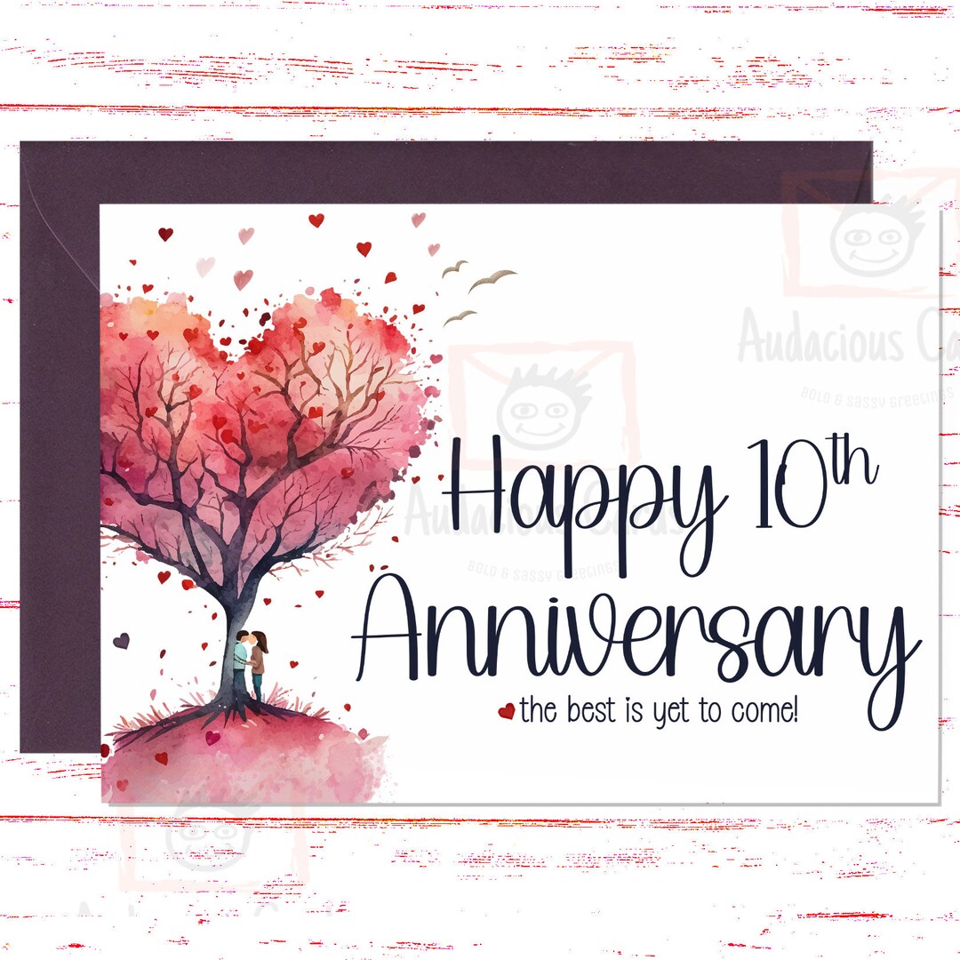 10th Anniversary Card: Love Tree Greeting Card for Couple - Etsy