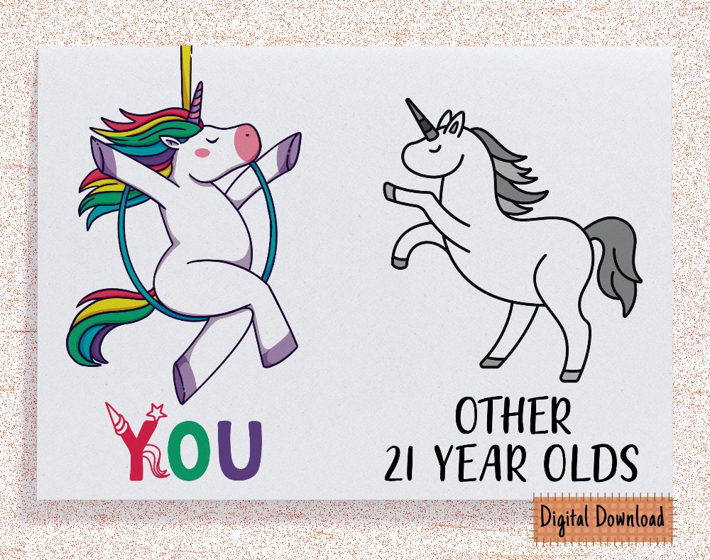 printable 21st birthday card for her unicorn birthday card etsy